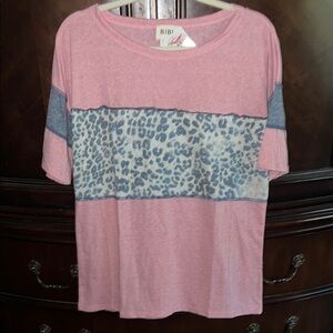 BiBi Pink and Blue Leopard Print Short Sleeve Tee